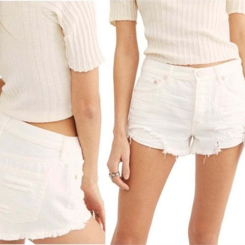 FREE PEOPLE Loving Good Vibrations Shorts Spring White Raw Hem 30
